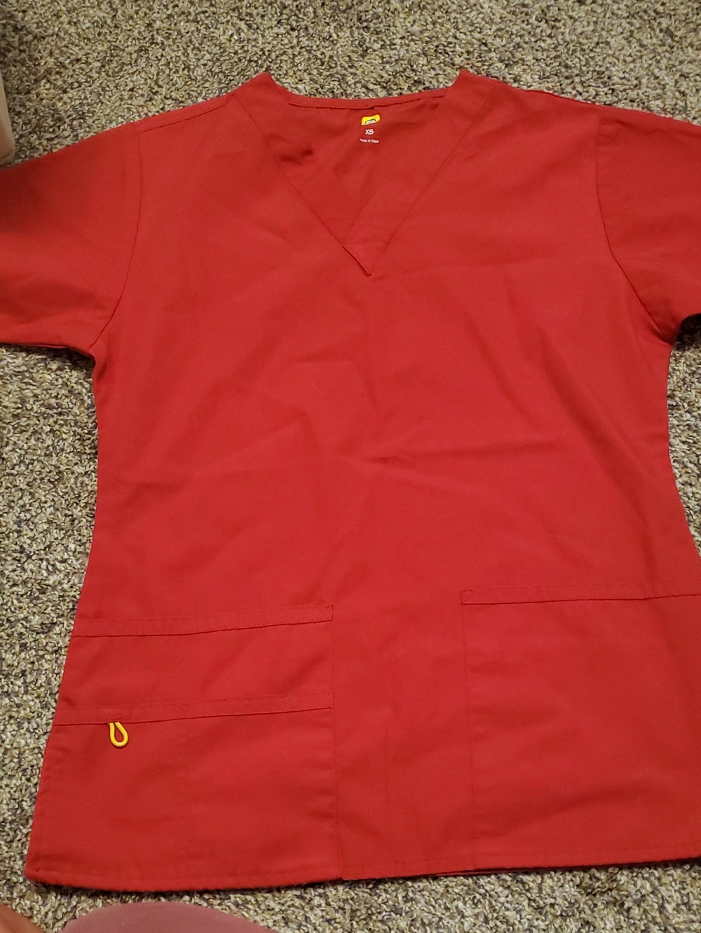 Women’s Red V-Neck Short Sleeve Medical Top by